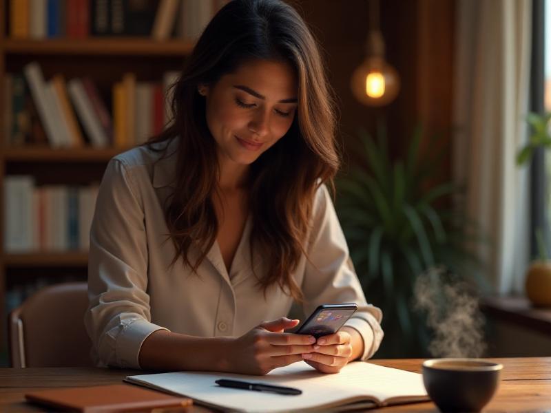 A person using a smartphone to plan a workout routine, with a notebook and pen on a desk beside a cup of coffee. The image emphasizes the importance of organization and planning for busy professionals.