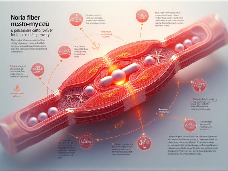 A detailed infographic illustrating the science of post-workout recovery, showing muscle fibers, glycogen molecules, and amino acids. The design is clean and modern, with a focus on educating the viewer about the biological processes involved in recovery.